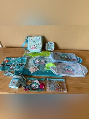 BUNDLE OF 9 PIECES Sanrio Hangyodon Pouches/Crossbody/Totes - BRAND NEW 💙💚